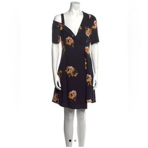 ALC Silk Black Floral Asymetrical Faux Wrap Dress Size 0